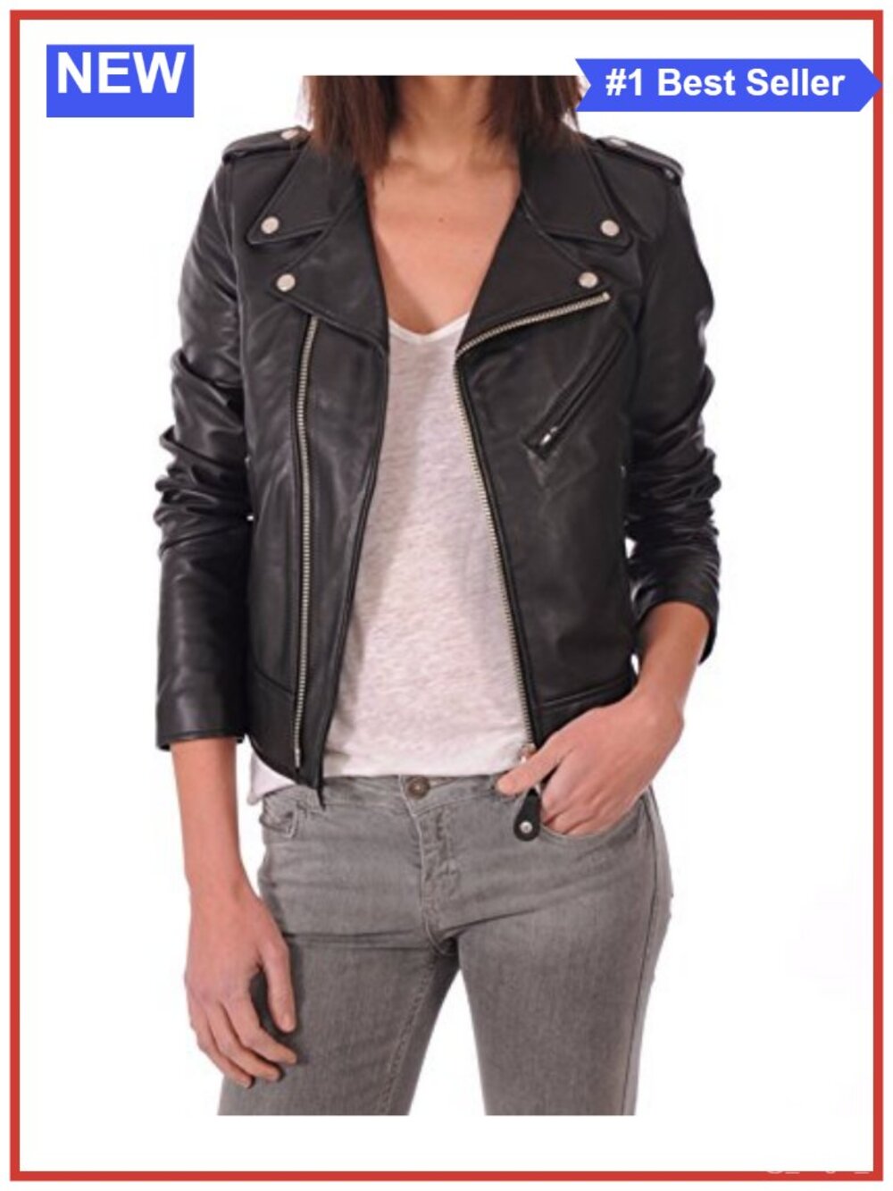 Lambskin Leather Bomber Biker Jacket Women's Slim Fit Zip Moto